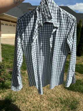 Bonobos White Dress Shirt with Green Windowpane Check (Tailored fit)